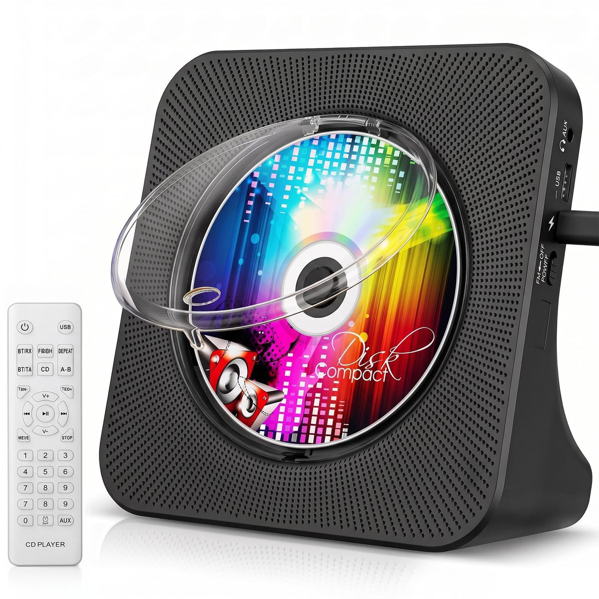Portable CD Player with Bluetooth, Gueray Desktop CD Players for Home, Bulit-in Double HiFi Speakers, AUX&Headphone Jack, FM Radio Boombox with Remote Control, USB Port,LCD Display (White)
