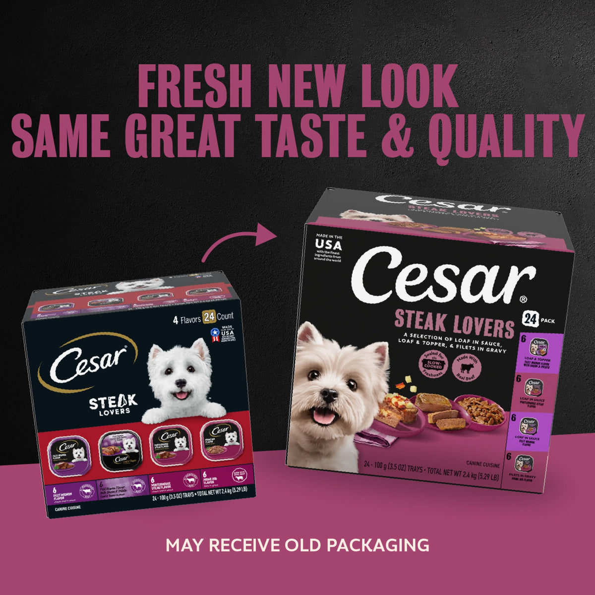 Cesar Wet Dog Food, Steak & Chicken Lovers Variety Pack, 3.5 oz, 36 count