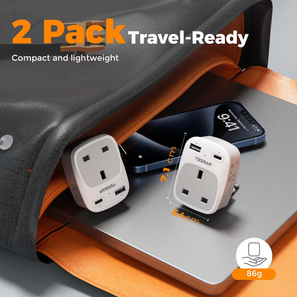 TESSAN UK to South Africa Plug Adapter, Type M Travel Adapter with USB C