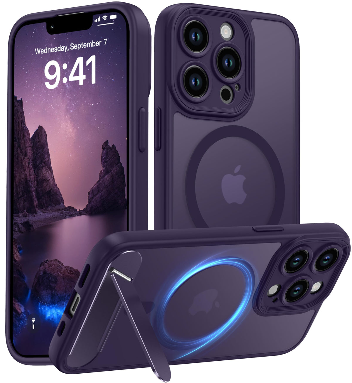 Magnetic Compatible with iPhone 16 Case, [Built-in Kickstand][Full Camera Protection][Compatible with MagSafe][Anti-Fingerprint] Shockproof Phone Case for iPhone 16 6.1",Brown