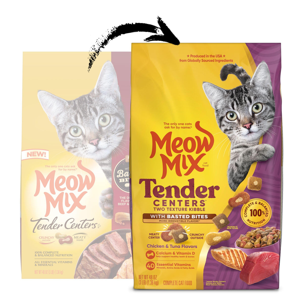 Meow Mix Tender Centers, Dry Cat Food, Salmon & Turkey Flavors, 4 Bags