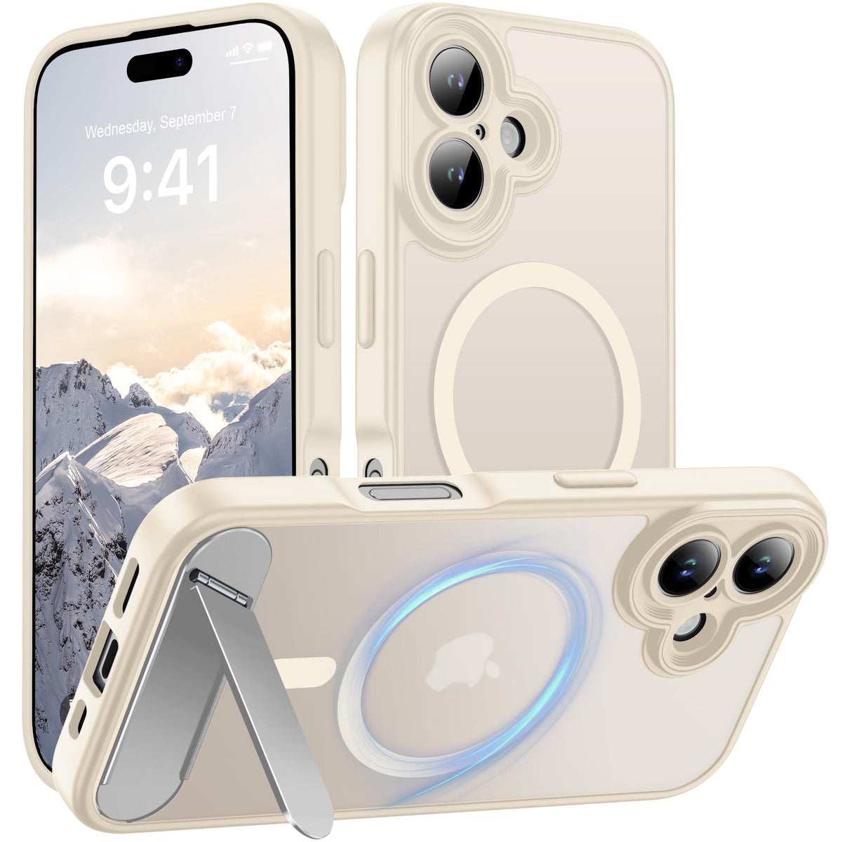 Magnetic Compatible with iPhone 16 Case, [Built-in Kickstand][Full Camera Protection][Compatible with MagSafe][Anti-Fingerprint] Shockproof Phone Case for iPhone 16 6.1",Brown
