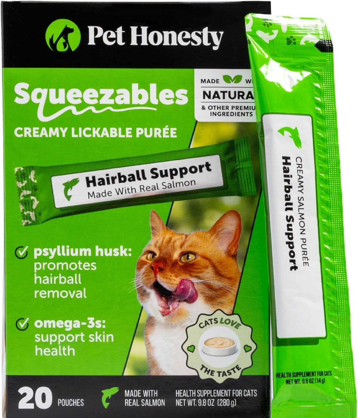 Pet Honesty Vet Backed Hairball Remedy Lickable Puree, Salmon, 20 Ct