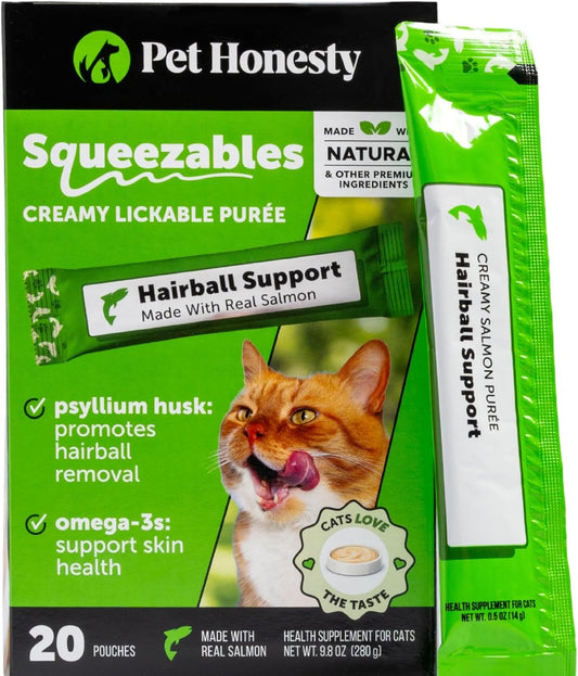 Pet Honesty Vet Backed Hairball Remedy Lickable Puree, Salmon, 20 Ct