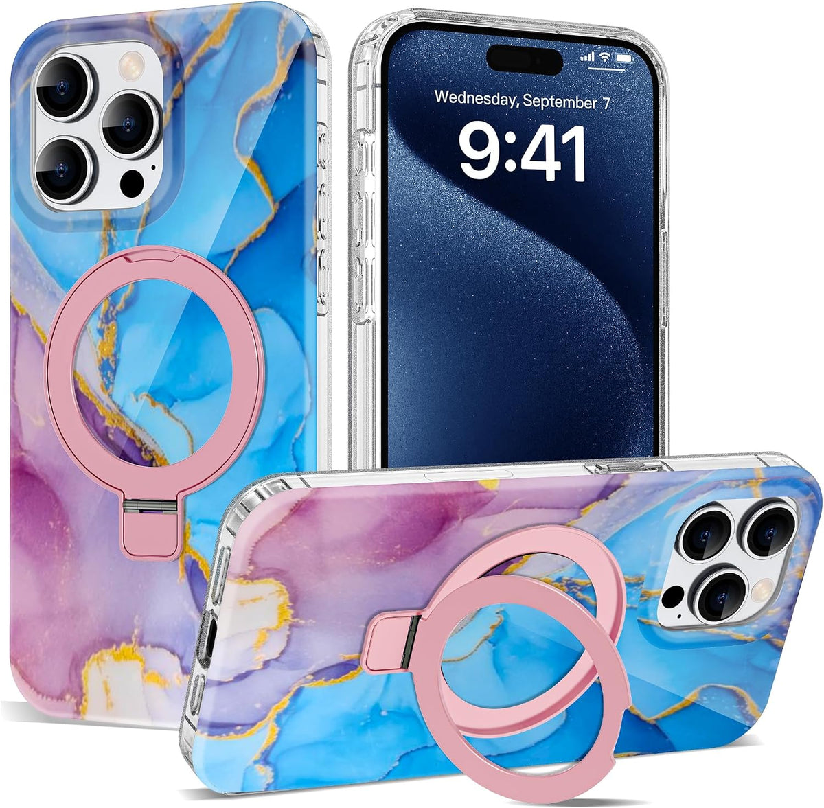 Marble Pattern Case for iPhone 11 with Stand 6.1",M-Purple