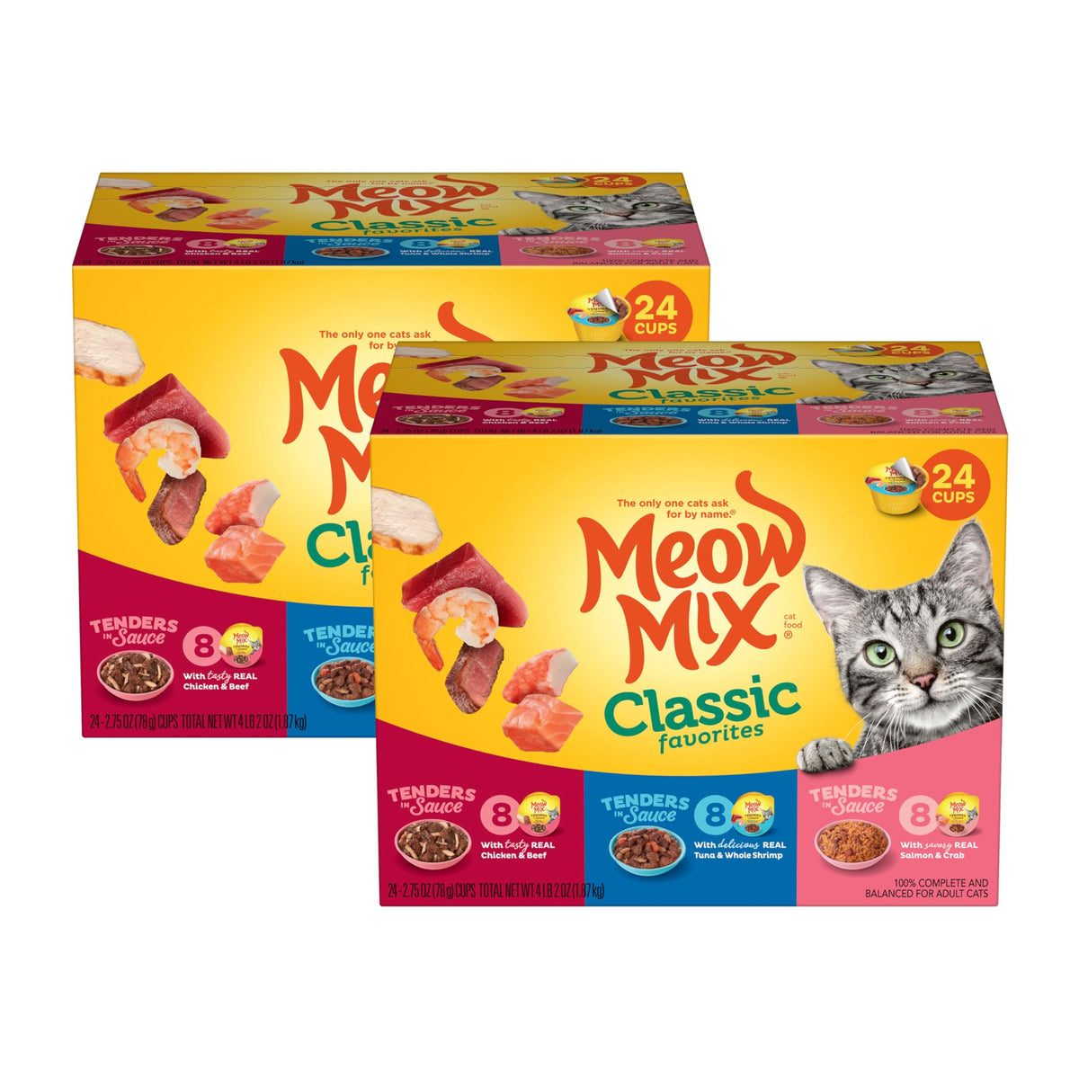 Meow Mix Poultry & Beef Favorites, Wet Food Variety Pack, 24 Cups
