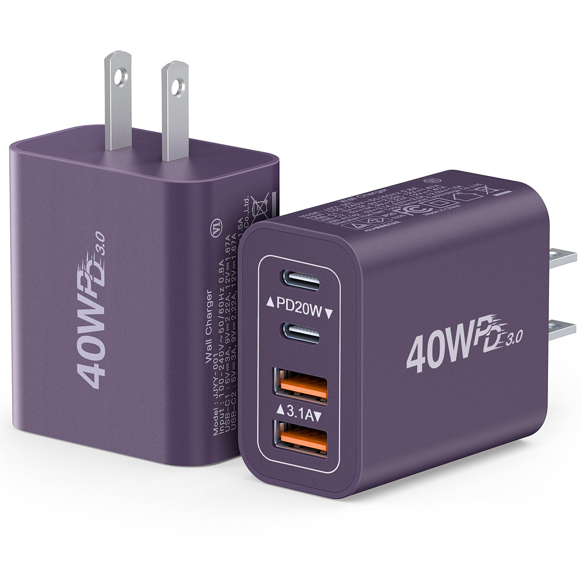 [2-Pack] USB C Charger Block 40W Max Output Type C Fast Charging Wall Plug