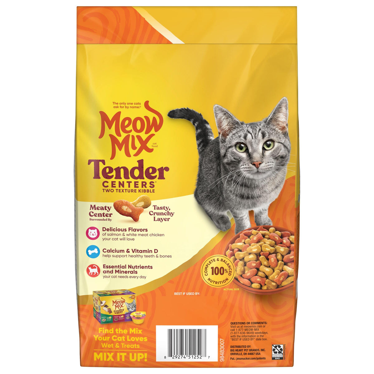 Meow Mix Tender Centers, Dry Cat Food, Salmon & Turkey Flavors, 4 Bags