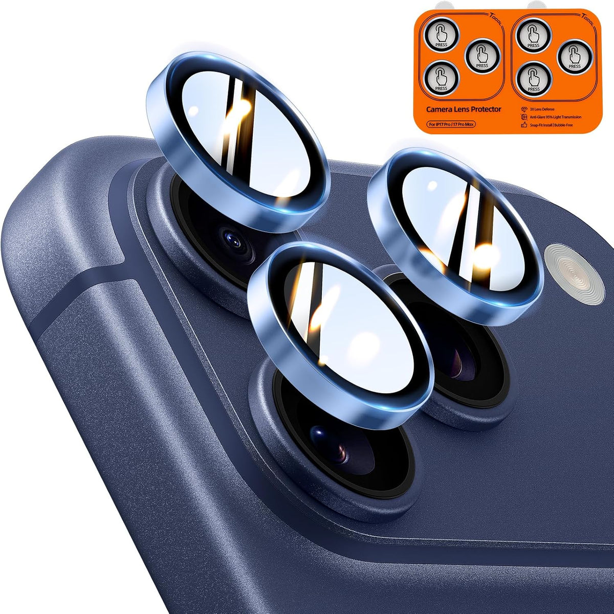 TOCOL for iPhone 16 Pro Max Camera Lens Protector/iPhone 16 Pro Camera Lens Protector Tempered Glass HD Individual Scratch Resistant Cover Accessories Case Friendly 2 Pack（Light Blue）