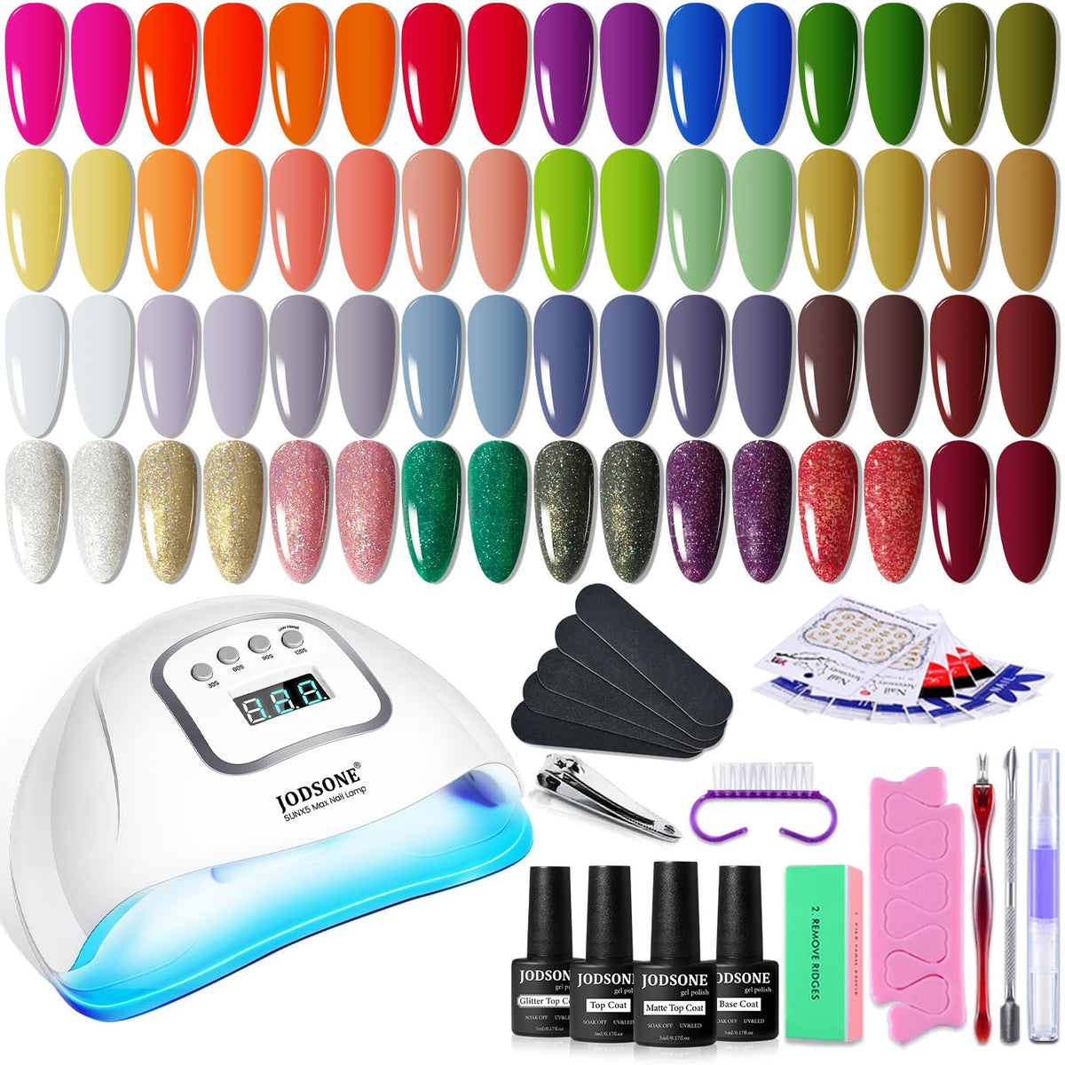 JODSONE 23 PCS Gel Nail Polish Set with Base Glossy and Matte Top Coat Multicolored Gel Nail Long Lasting Suitable for All Seasons