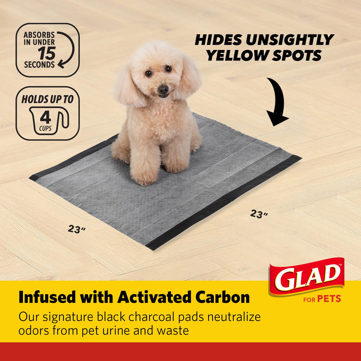 Glad for Pets, Activated Carbon, Large Puppy Pads, Dog Pee Pads, 150 Count