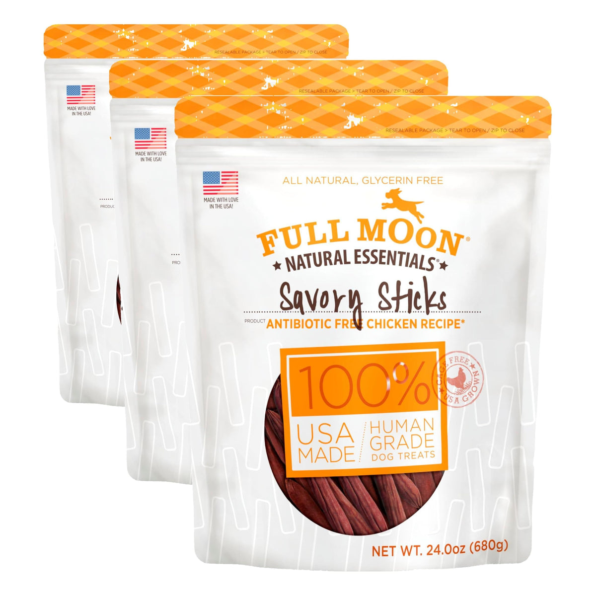 Full Moon All Natural Human Grade Dog Treats, Essential Beef Savory Sticks, 22 Ounce, 1.375 Pound (Pack of 1)