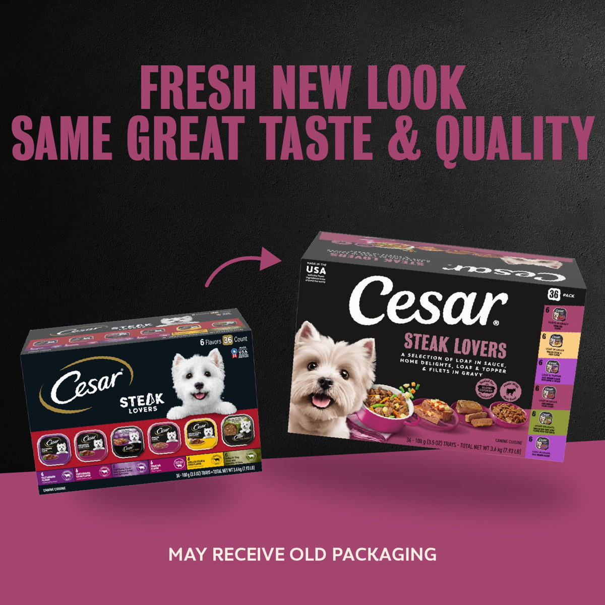 Cesar Wet Dog Food, Steak & Chicken Lovers Variety Pack, 3.5 oz, 36 count