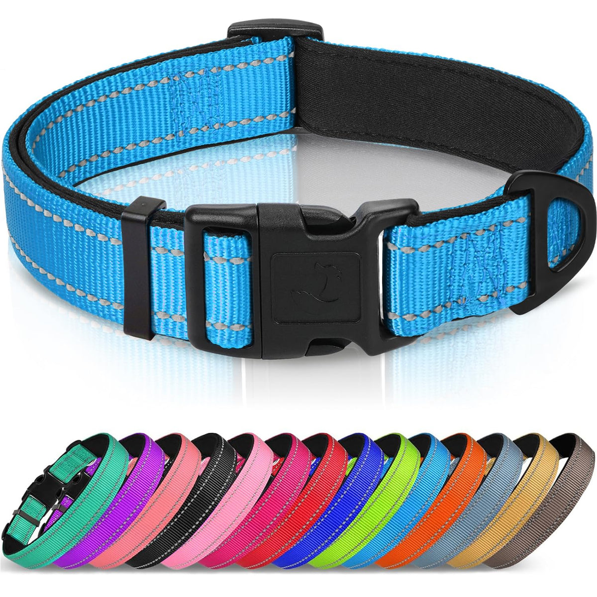 Joytale Reflective Dog Collar, Adjustable Neoprene Padded, Teal M