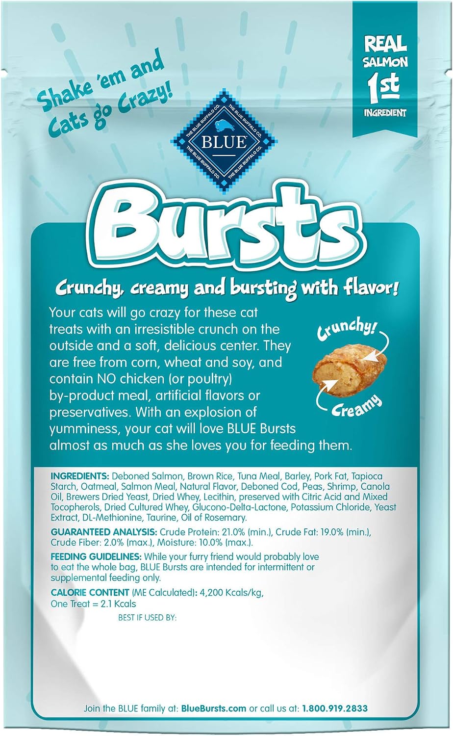 Blue Buffalo Bursts Seafood Crunchy & Creamy Cat Treats, 2 oz, 6 ct