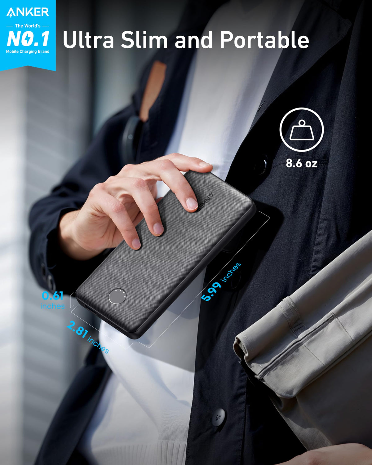 Anker Power Bank, 10,000mAh Portable Charger, PowerIQ USB-C Battery Pack
