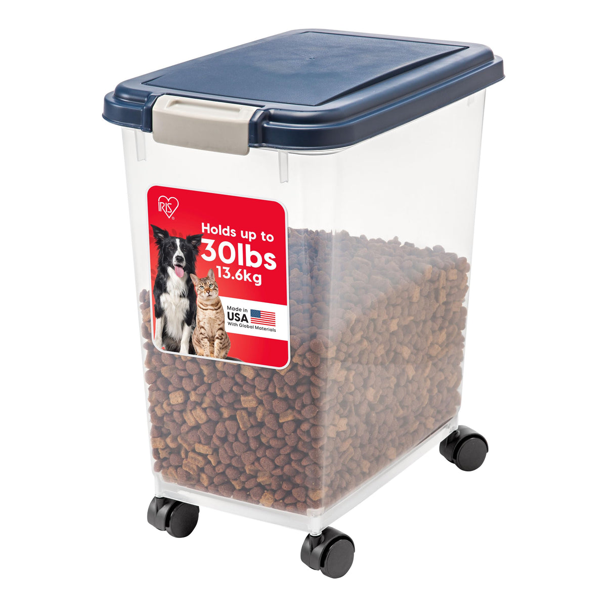 IRIS USA Dog Food Storage Container, Airtight, 30 lb Capacity, Wheels