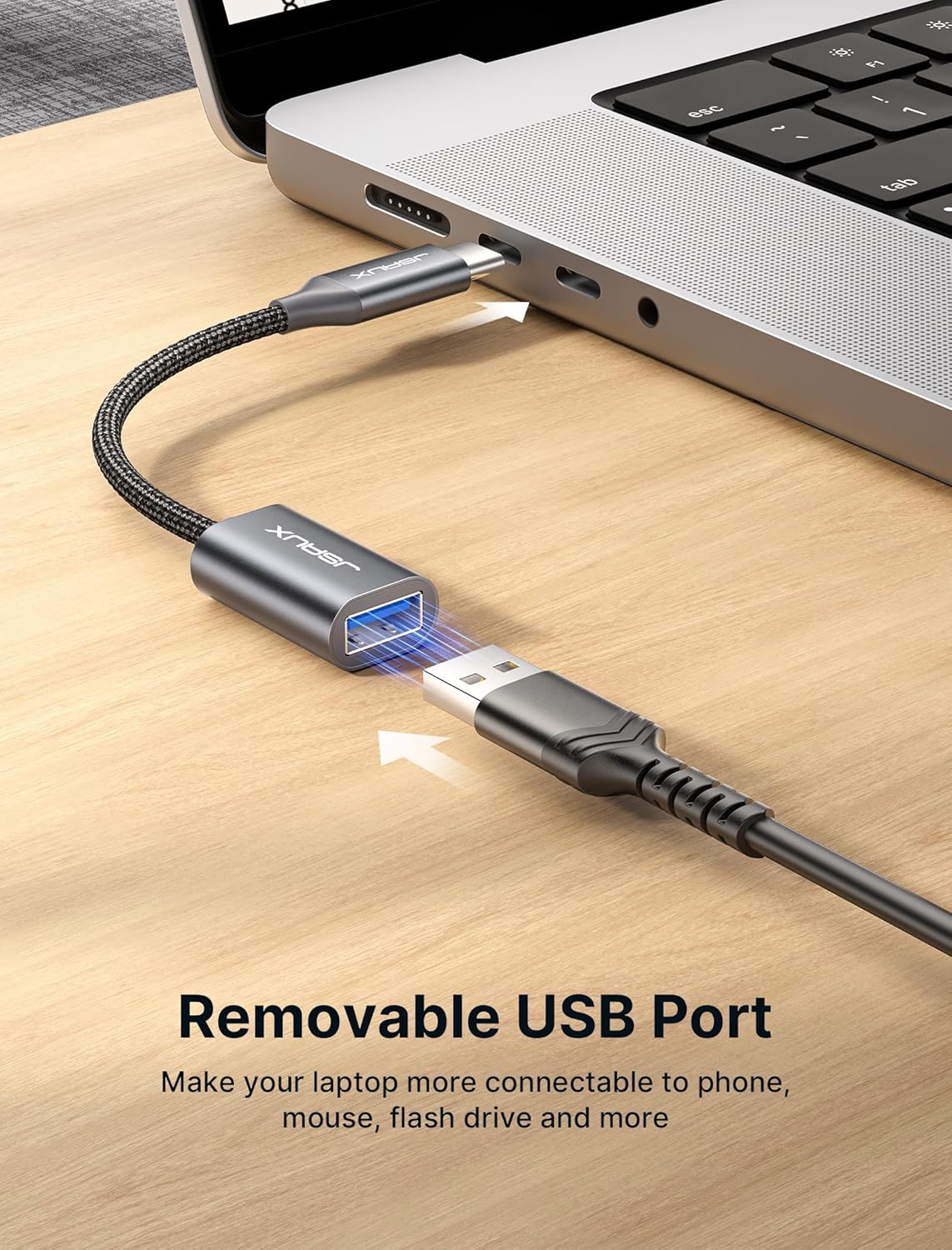 JSAUX USB C to USB 3.0 Adapter [2 Pack], USB C Male to USB Female OTG Cable Adapter Compatible with MacBook Pro/Air, iPhone 18 Pro Max/iPhone Duo‌/Air/17/16/15 Series, Samsung Galaxy S26/S25/S24/S23