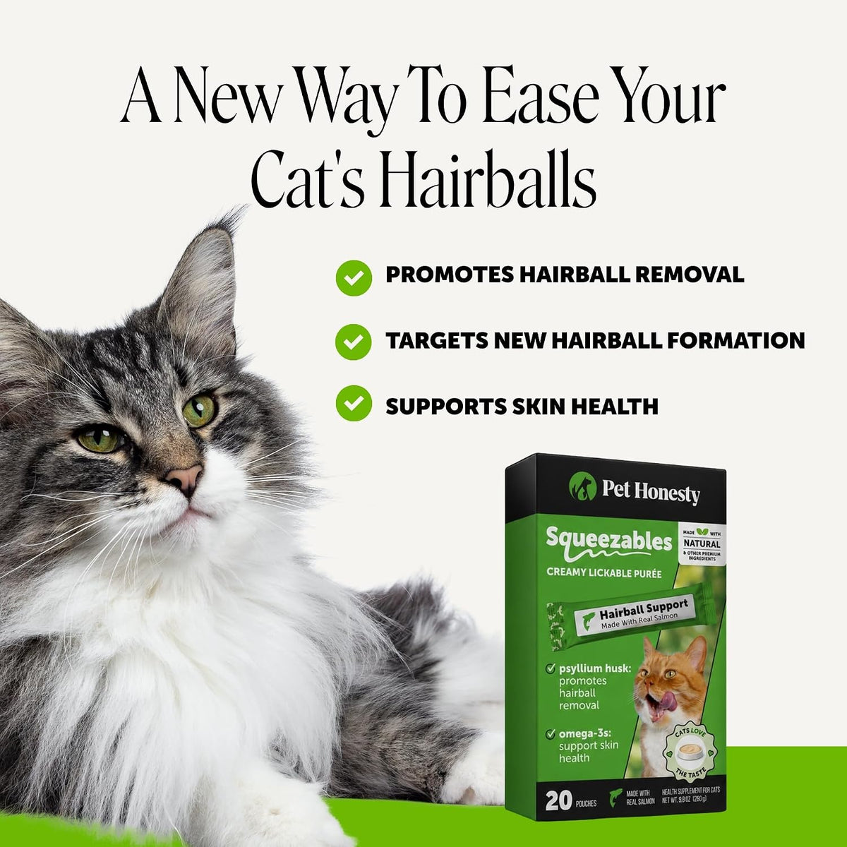 Pet Honesty Vet Backed Hairball Remedy Lickable Puree, Salmon, 20 Ct