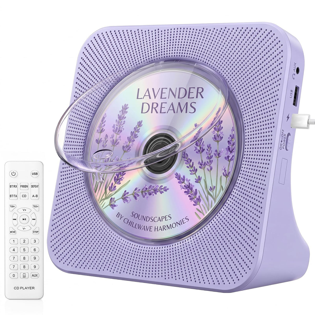 Portable CD Player with Bluetooth, Gueray Desktop CD Players for Home, Bulit-in Double HiFi Speakers, AUX&Headphone Jack, FM Radio Boombox with Remote Control, USB Port,LCD Display (White)