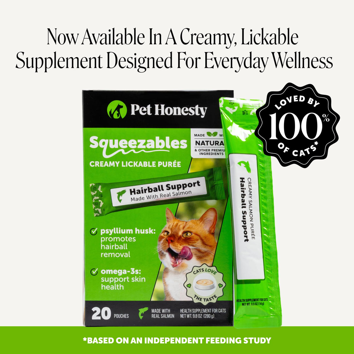 Pet Honesty Vet Backed Hairball Remedy Lickable Puree, Salmon, 20 Ct