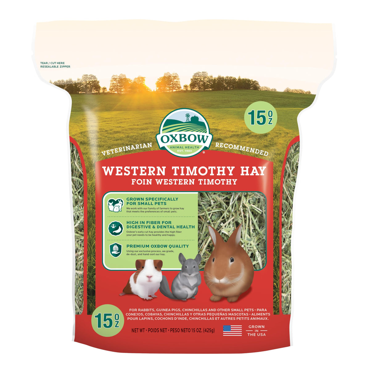Oxbow Western Timothy Hay, Rabbit & Guinea Pig Hay, High Fiber, USA, 90 oz