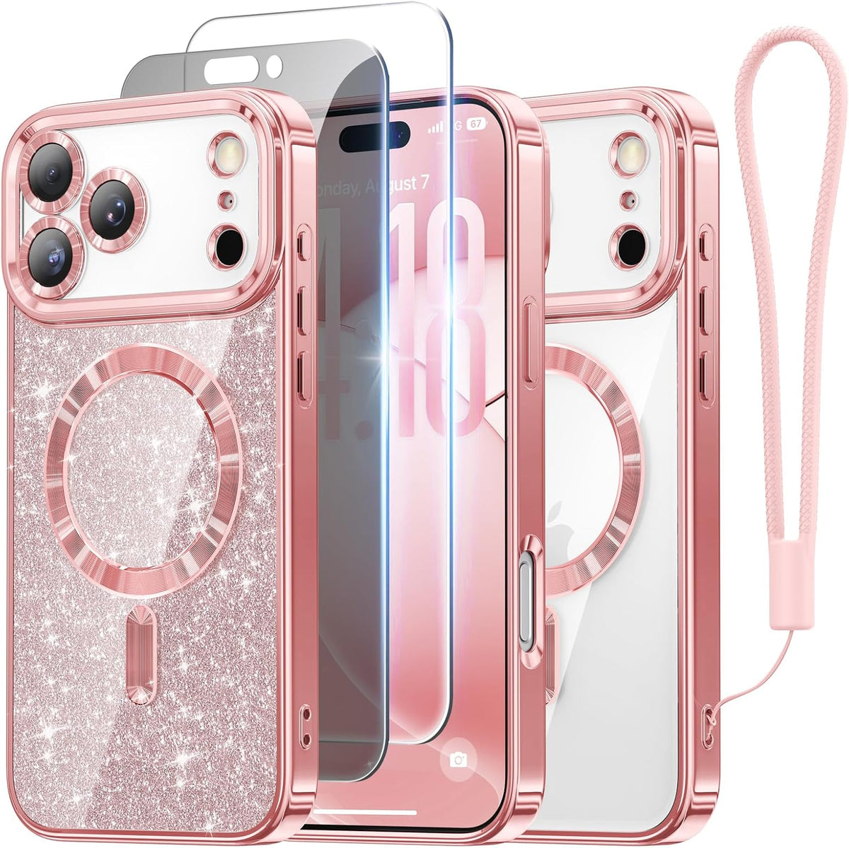 Meifigno for iPhone 16 Plus Case + HD & Privacy Tempered Glass, Hot Pink