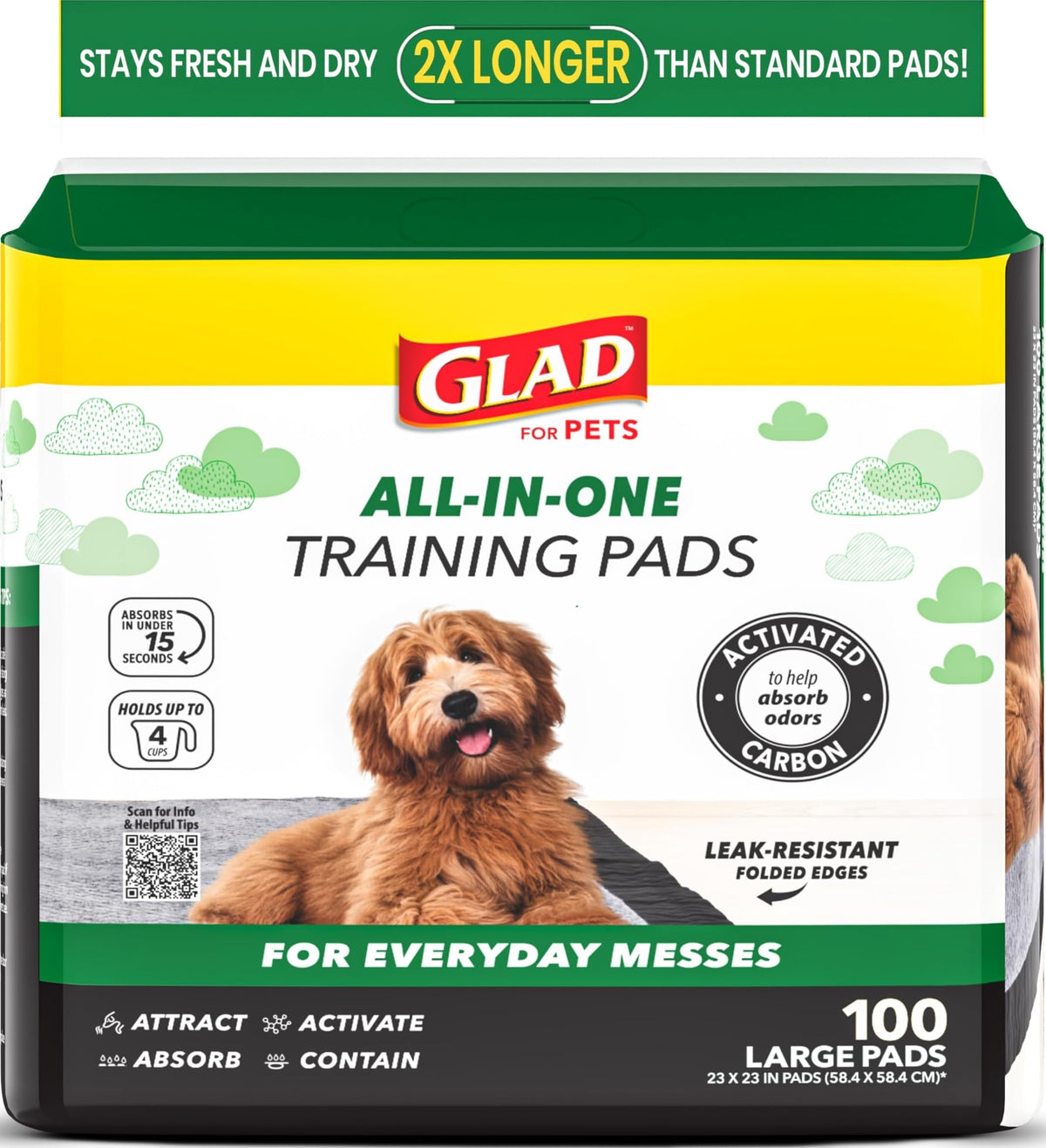Glad for Pets, Activated Carbon, Large Puppy Pads, Dog Pee Pads, 150 Count