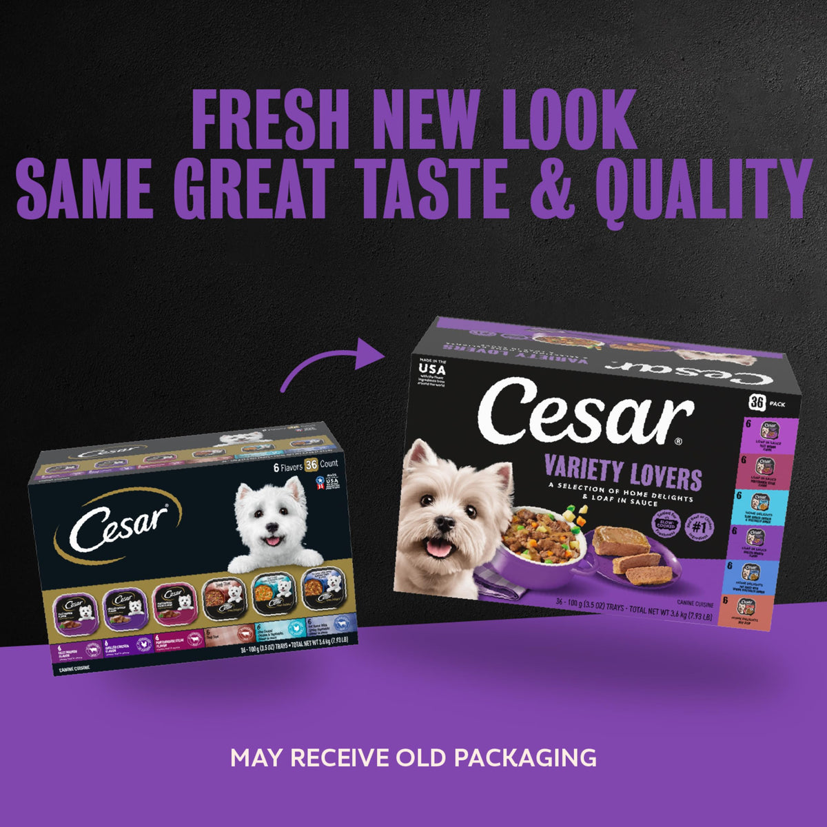 Cesar Wet Dog Food, Steak & Chicken Lovers Variety Pack, 3.5 oz, 36 count