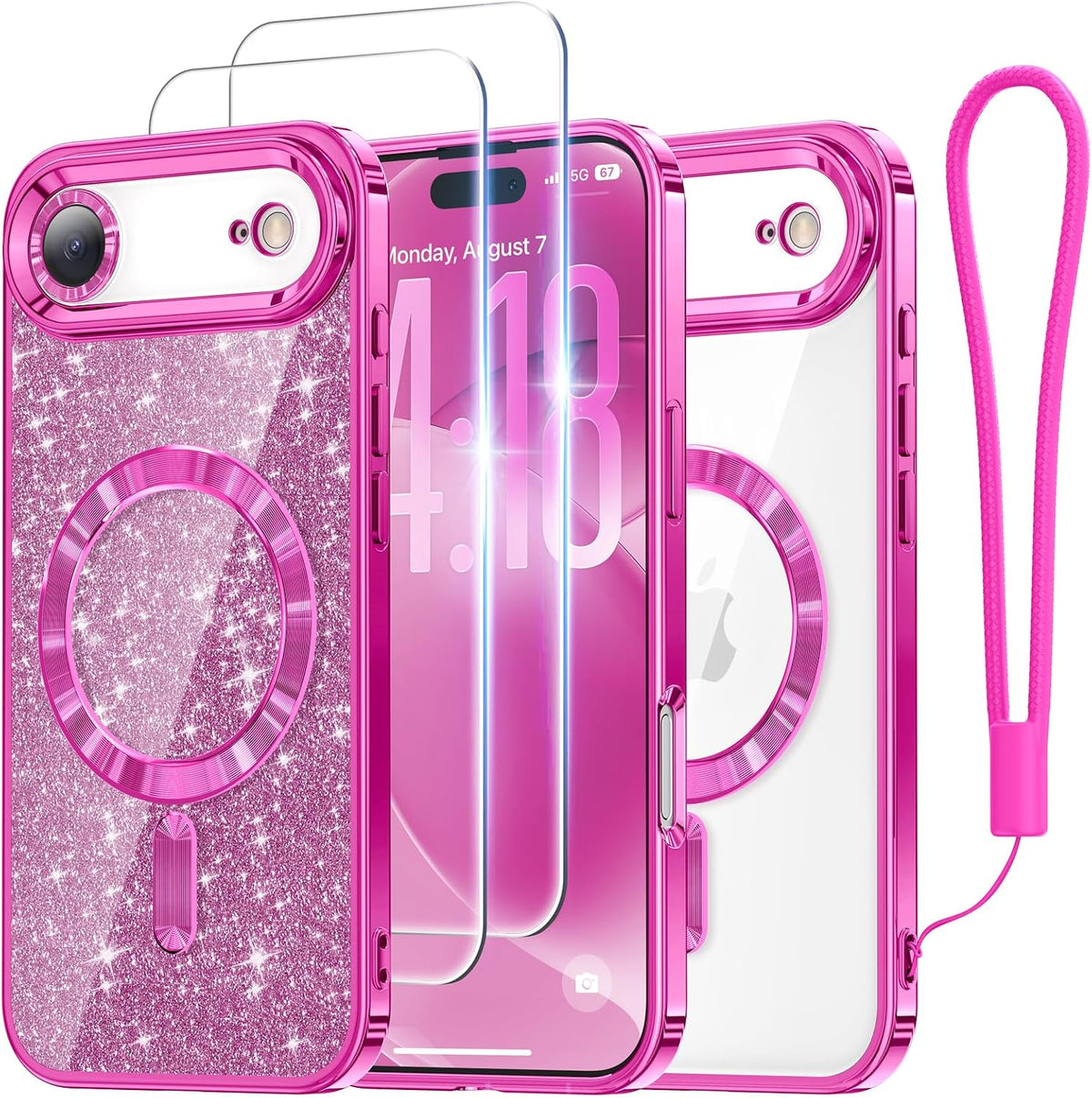 Meifigno for iPhone 16 Plus Case + HD & Privacy Tempered Glass, Hot Pink