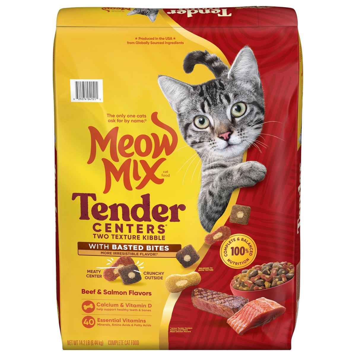 Meow Mix Tender Centers, Dry Cat Food, Salmon & Turkey Flavors, 4 Bags