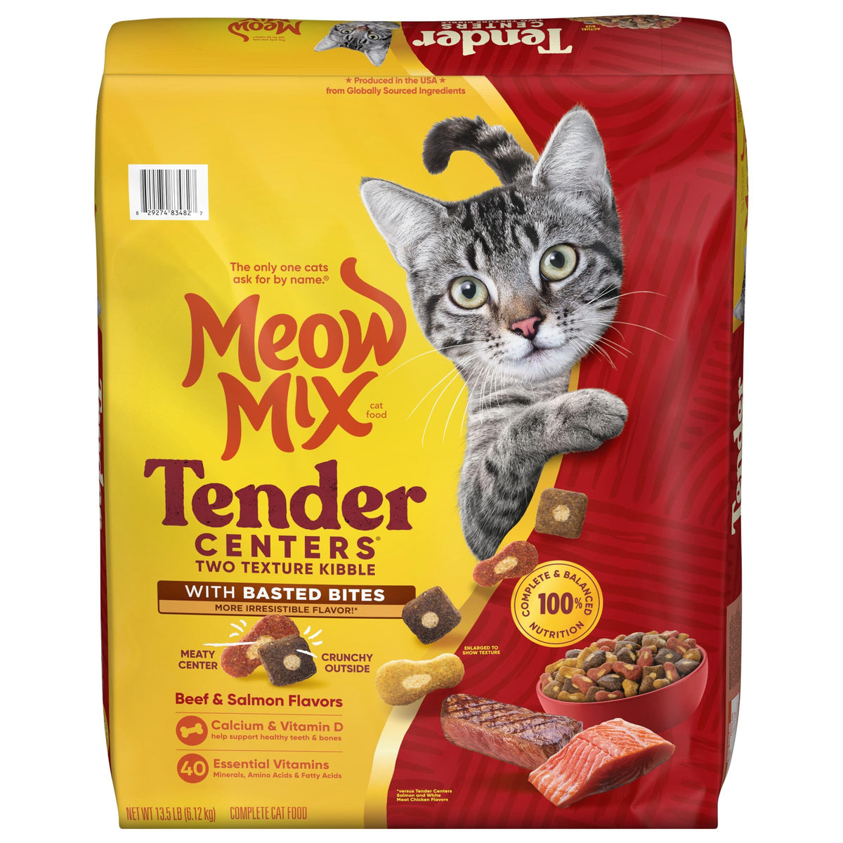 Meow Mix Tender Centers, Dry Cat Food, Salmon & Turkey Flavors, 4 Bags