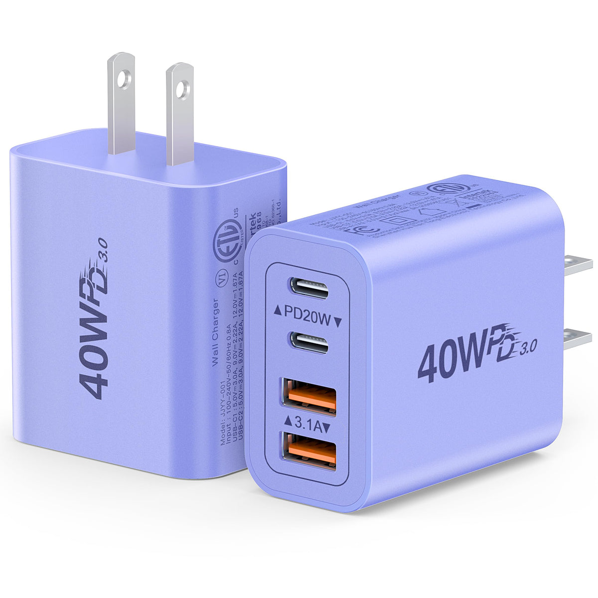 [2-Pack] USB C Charger Block 40W Max Output Type C Fast Charging Wall Plug