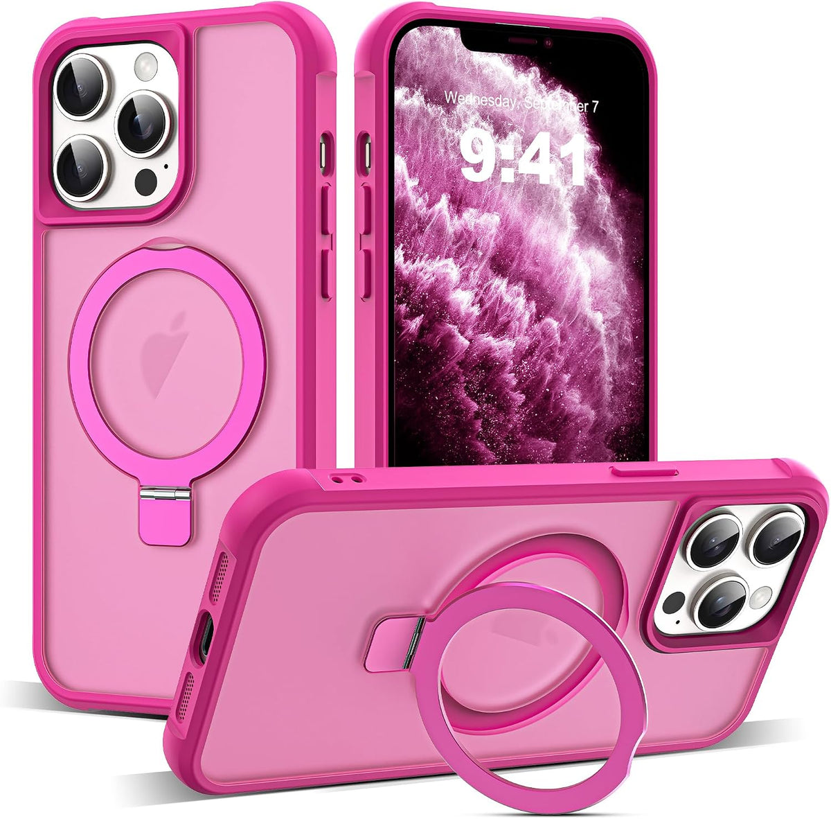 SKYLMW Compatible with iPhone 16 Pro Max Case with Stand,Rose