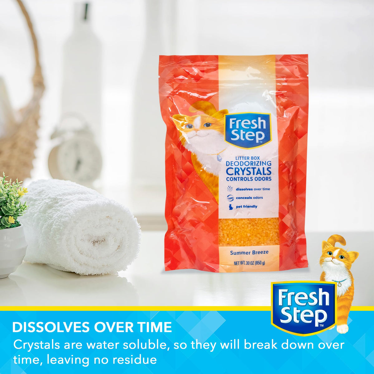 Fresh Step - Cat Litter Deodorizer, Litter Box Crystals, Fresh Scent, 15 oz