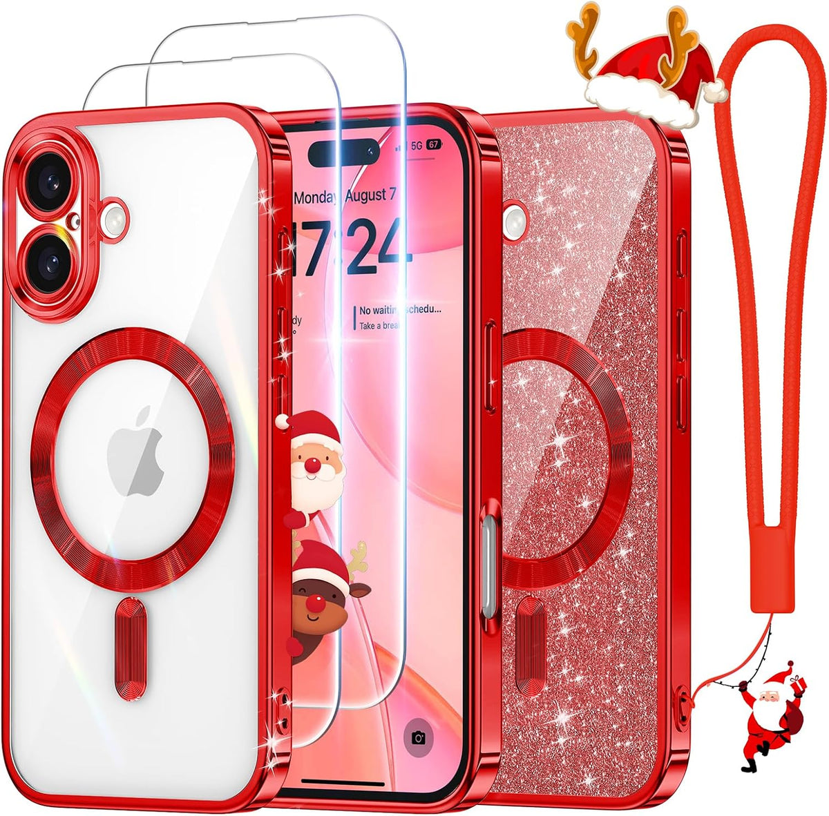 Meifigno for iPhone 16 Plus Case + HD & Privacy Tempered Glass, Hot Pink