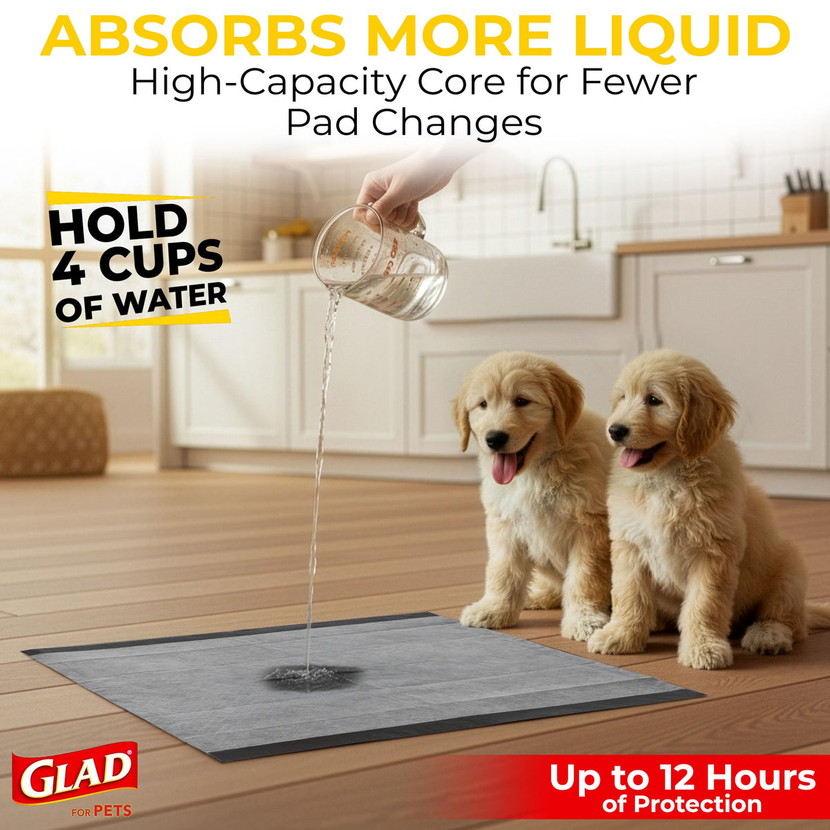 Glad for Pets, Activated Carbon, Large Puppy Pads, Dog Pee Pads, 150 Count