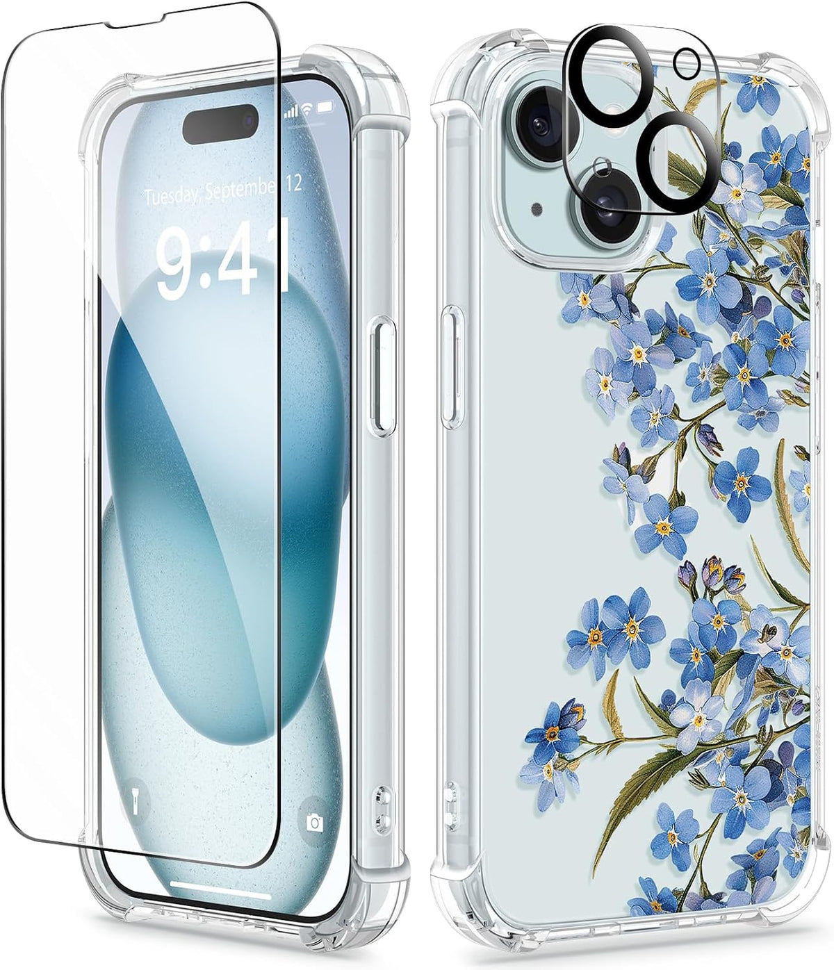 GVIEWIN for iPhone 11 Case Floral, Screen Protector & Camera Lens Protector