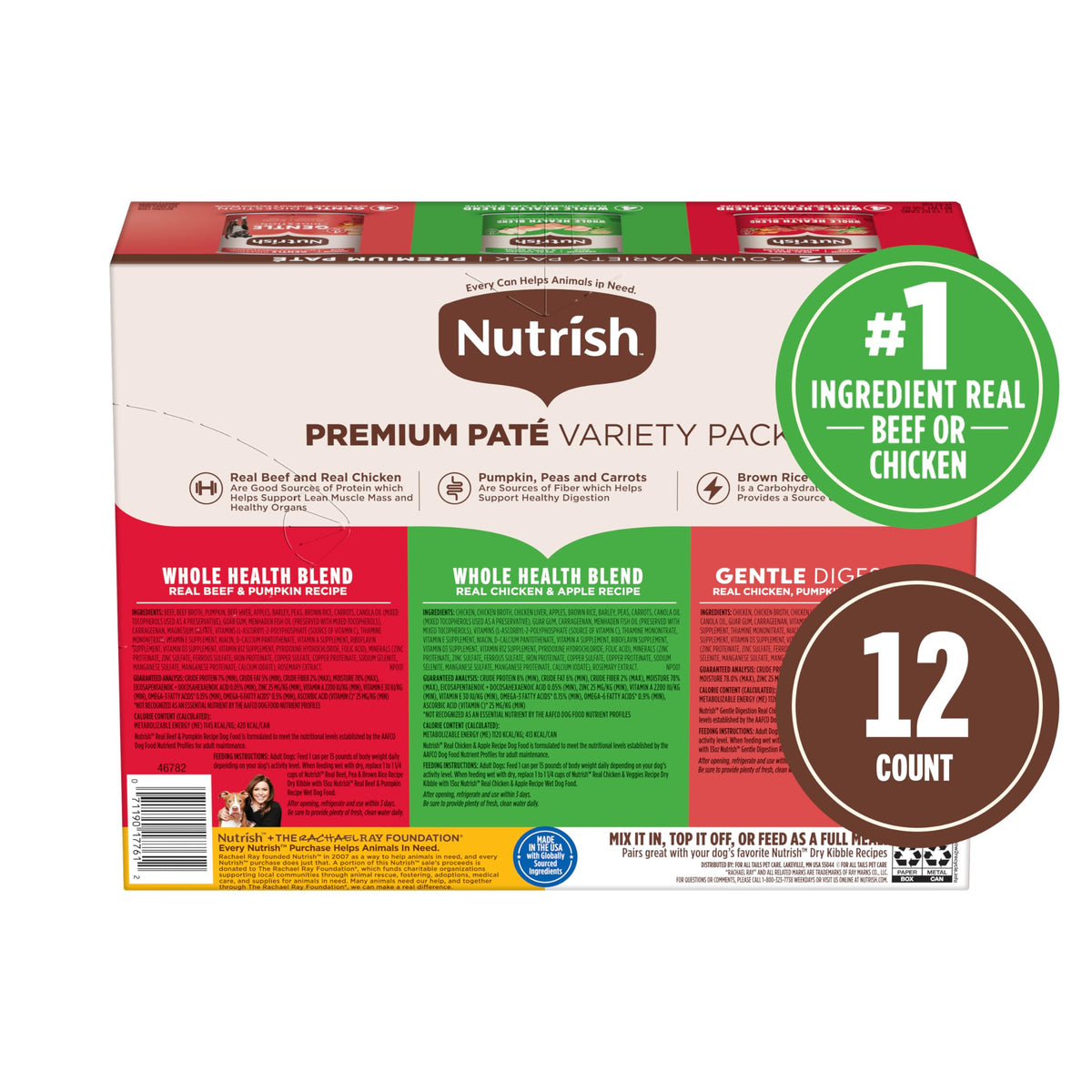 Nutrish Beef Paté Wet Dog Food, 13 oz. Can, 12 Pack (Rachael Ray)