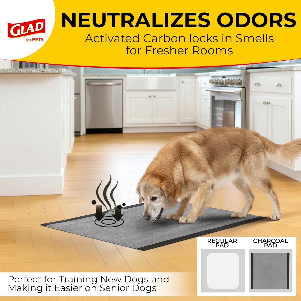 Glad for Pets, Activated Carbon, Large Puppy Pads, Dog Pee Pads, 150 Count