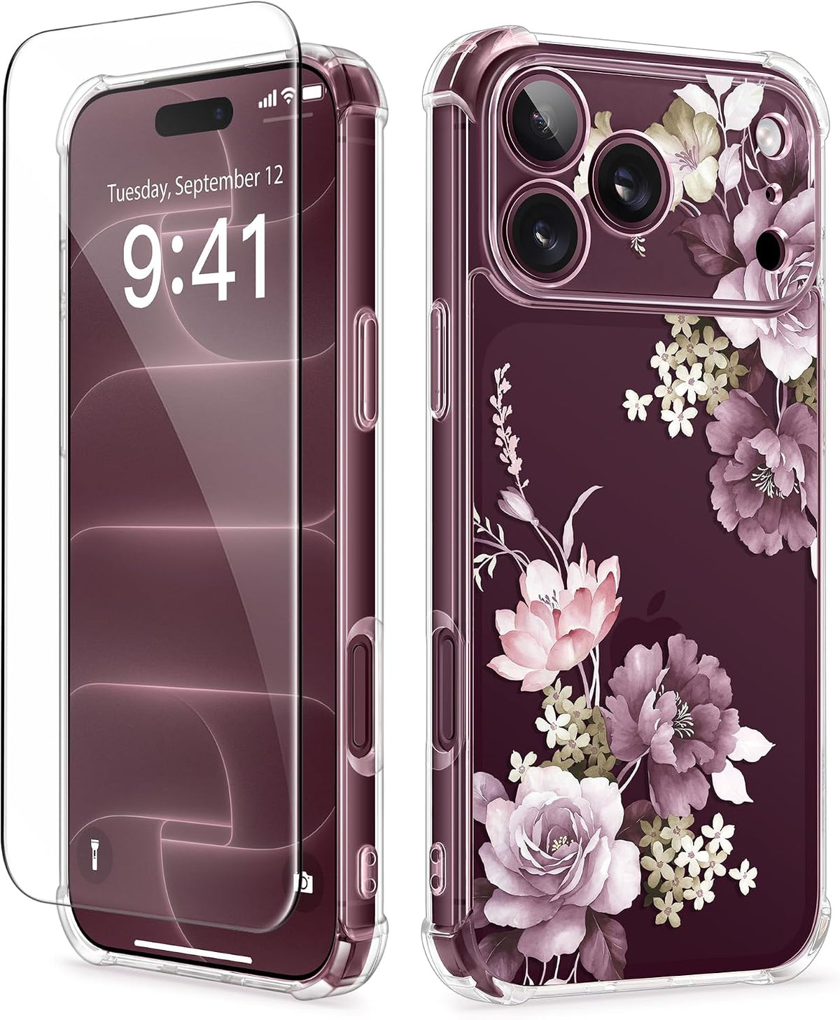 GVIEWIN for iPhone 17 Case Floral Clear Slim Women