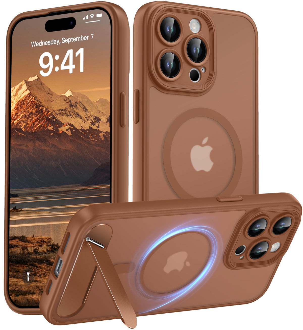 Magnetic Compatible with iPhone 16 Case, [Built-in Kickstand][Full Camera Protection][Compatible with MagSafe][Anti-Fingerprint] Shockproof Phone Case for iPhone 16 6.1",Brown