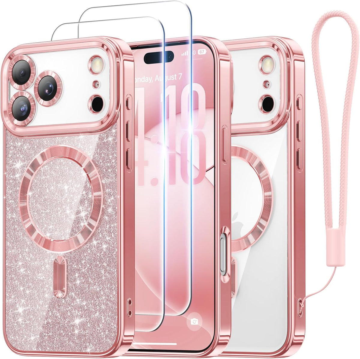 Meifigno for iPhone 16 Plus Case + HD & Privacy Tempered Glass, Hot Pink