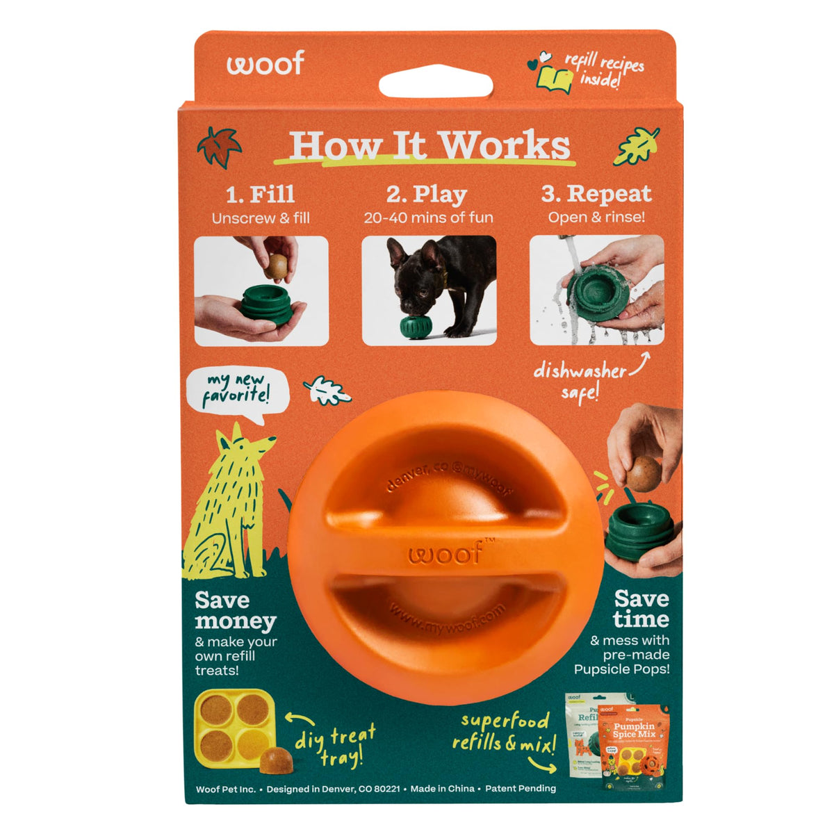 WOOF Pupsicle Interactive Dog Ball Toy for Dogs Large 25-75 lbs - Pink