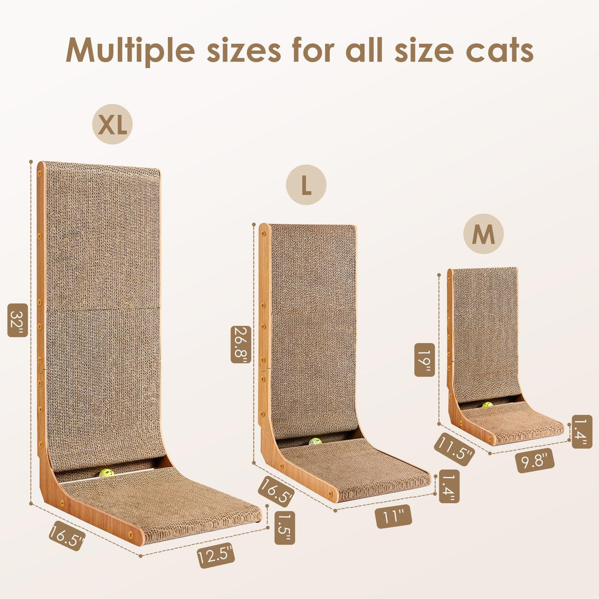 EHEYCIGA Cardboard Cat Scratcher for Indoor Cats, 26.8 Inch, Brown