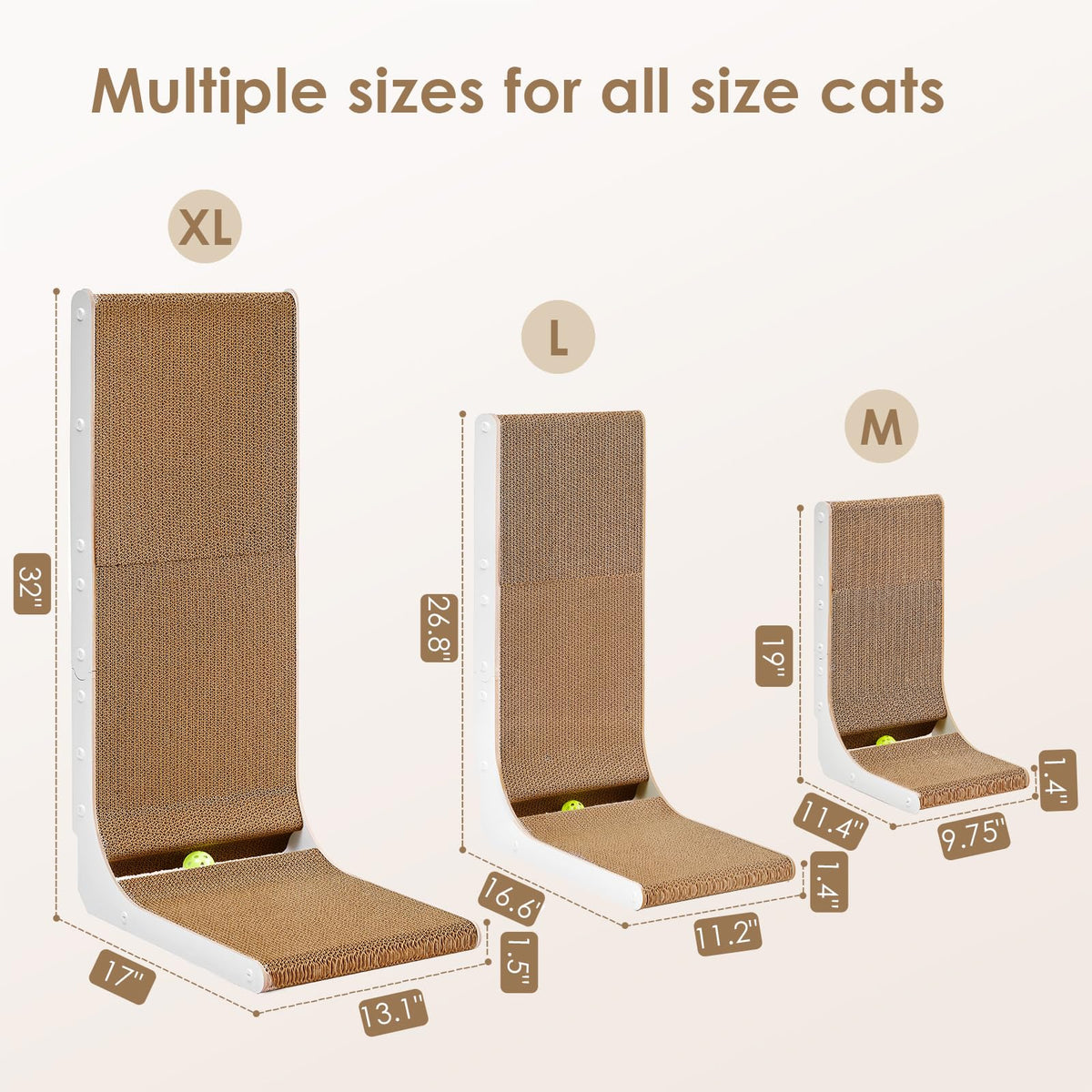 EHEYCIGA Cardboard Cat Scratcher for Indoor Cats, 26.8 Inch, Brown