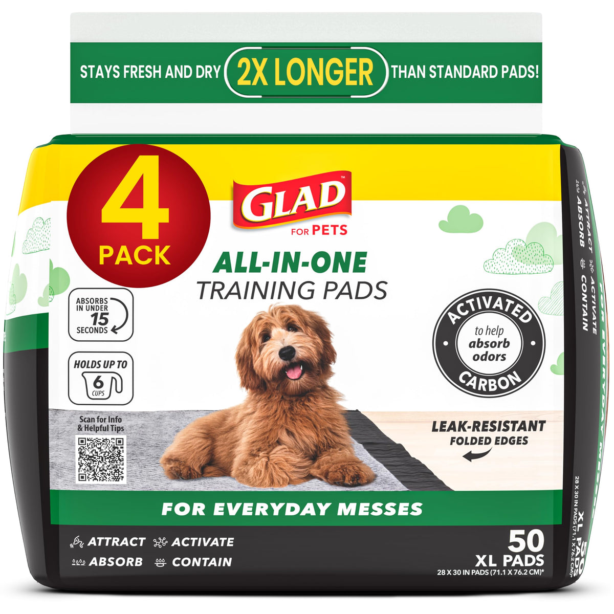 Glad for Pets, Activated Carbon, Large Puppy Pads, Dog Pee Pads, 150 Count