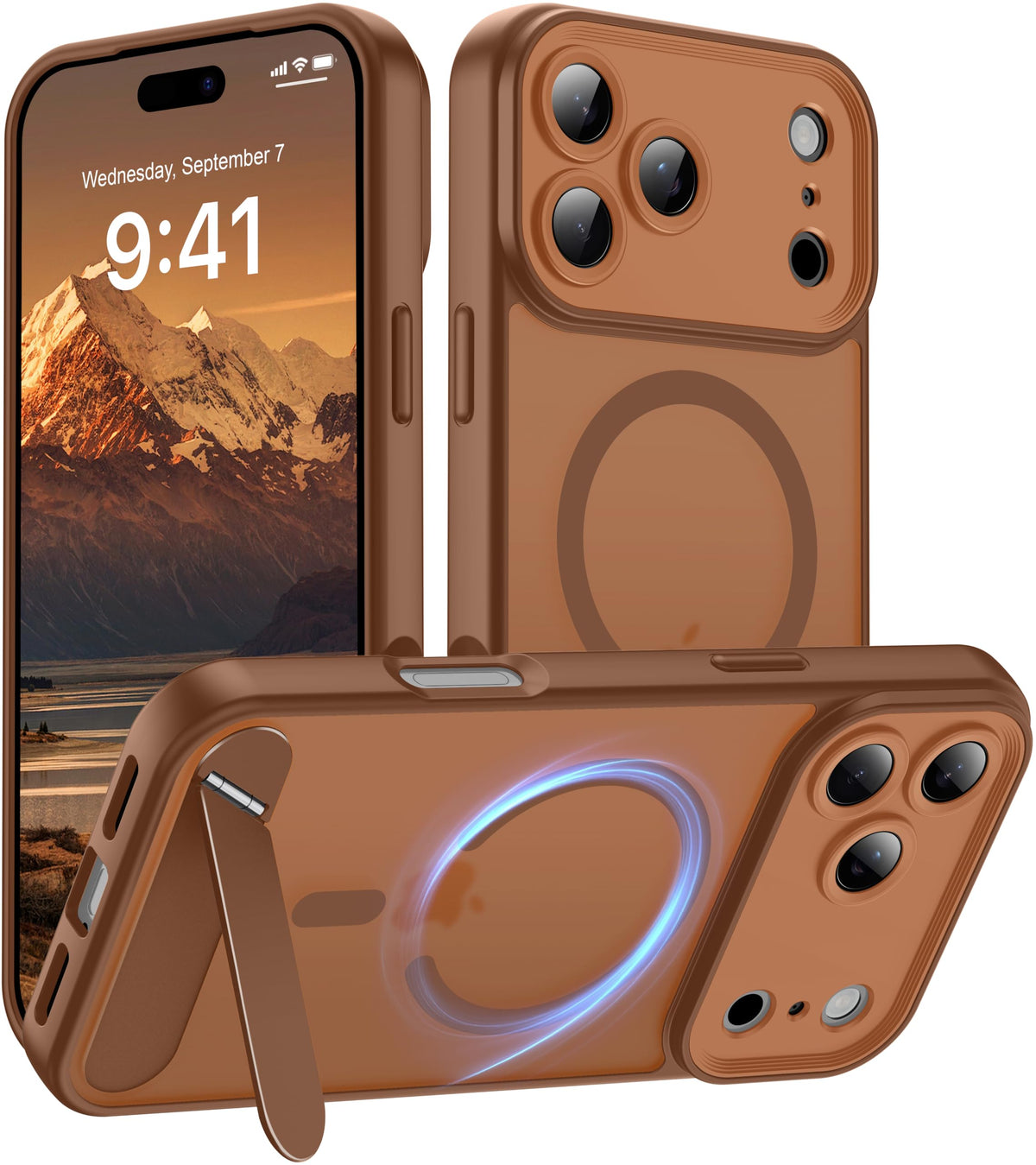 Magnetic Compatible with iPhone 16 Case, [Built-in Kickstand][Full Camera Protection][Compatible with MagSafe][Anti-Fingerprint] Shockproof Phone Case for iPhone 16 6.1",Brown