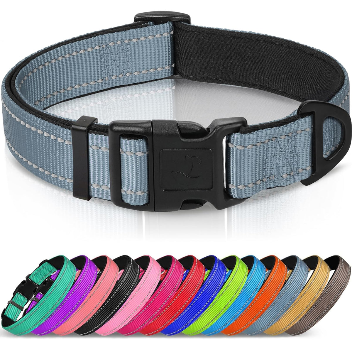 Joytale Reflective Dog Collar, Adjustable Neoprene Padded, Teal M