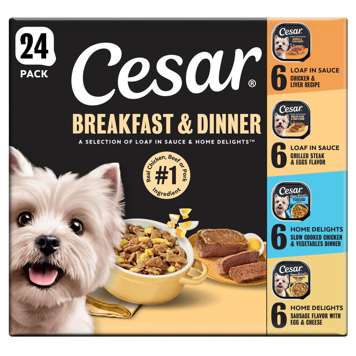 Cesar Wet Dog Food, Steak & Chicken Lovers Variety Pack, 3.5 oz, 36 count